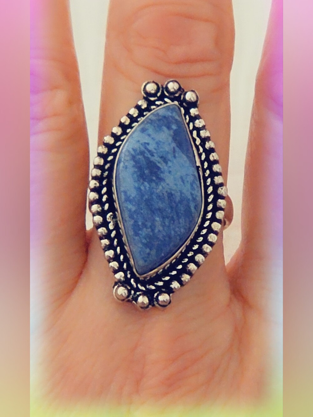 Adjustable Gemstone Statement Ring Overlay Sterling Silver Plated
